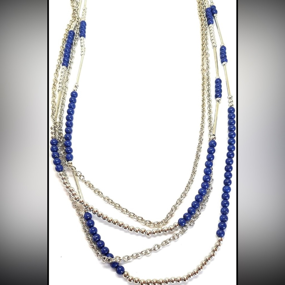 Premier Designs 2015 Blue and Silver Beaded Multi Strand Necklace